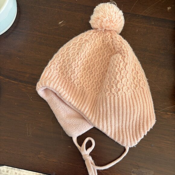 H&M Knit Pom Pom Hat Light Pink 2T Girls Outdoor Winter Snow Warm - Picture 2 of 6
